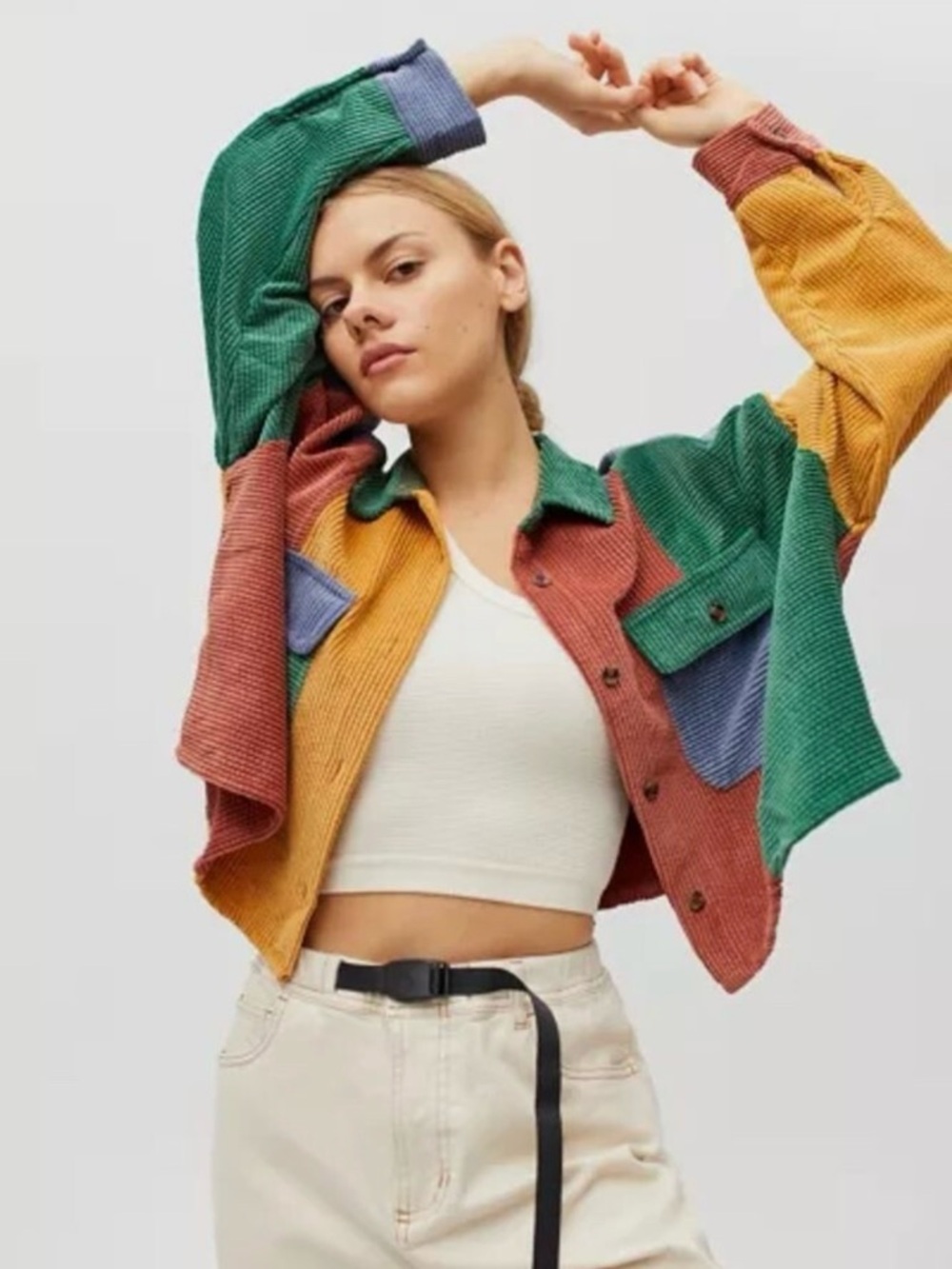 BDG Colorblock Corduroy Patchwork Jacket - Mustard, Green, Rust, Blue